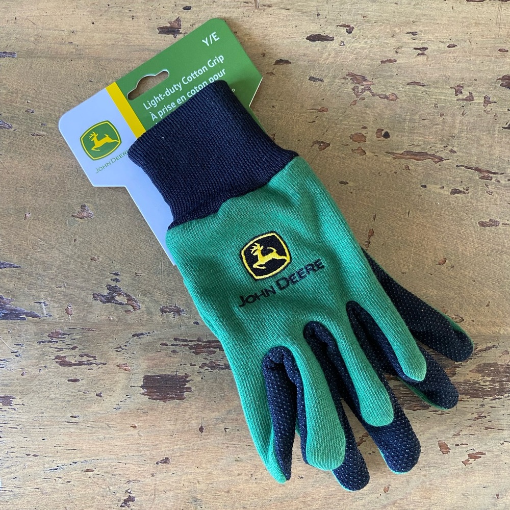 John Deere Youth Green & Black Cotton Grip Work Gloves